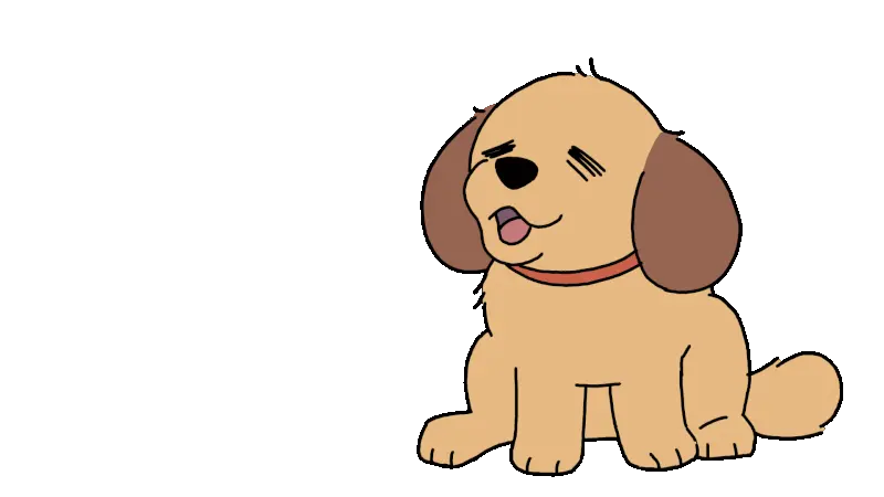 2D animation of a grisl throwing herself to her knees to hug an old dog