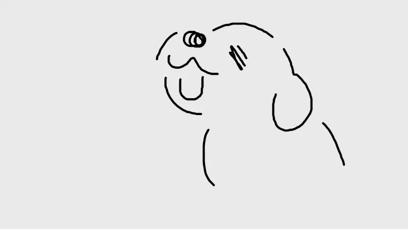 2D animation of a grisl throwing herself to her knees to hug an old dog