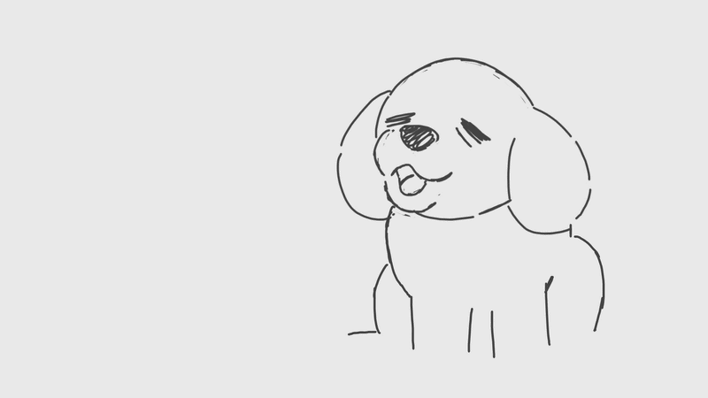 2d animation of a girl throwing herself to her knees to hug a dog